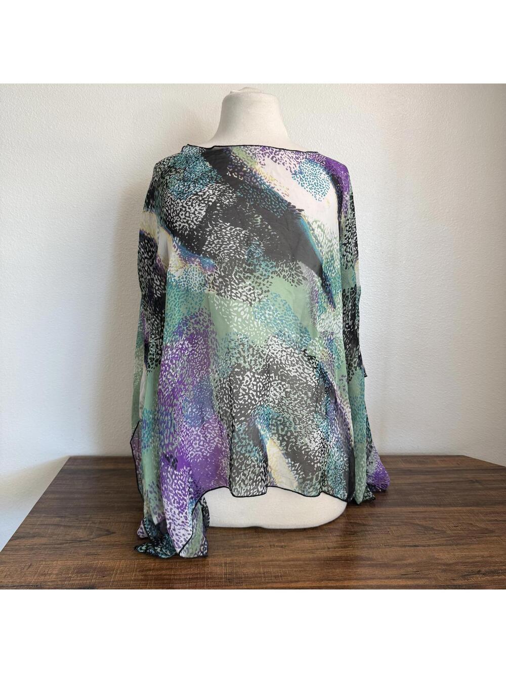 Moa Moa Women's Large Sheer Multi-Color Patterned Blouse Large
